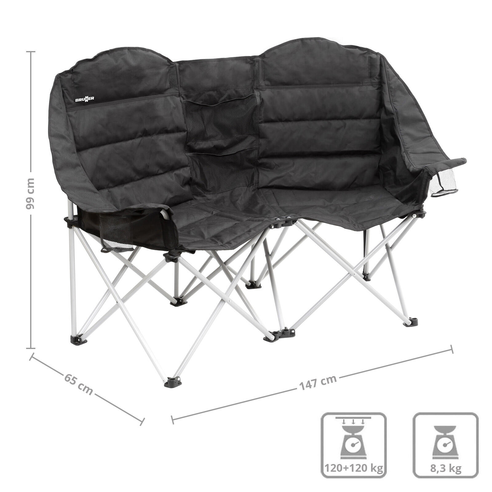 Opvouwbare camping bank Rendez-vous dubbele lounge stoel tuinstoel 2/7