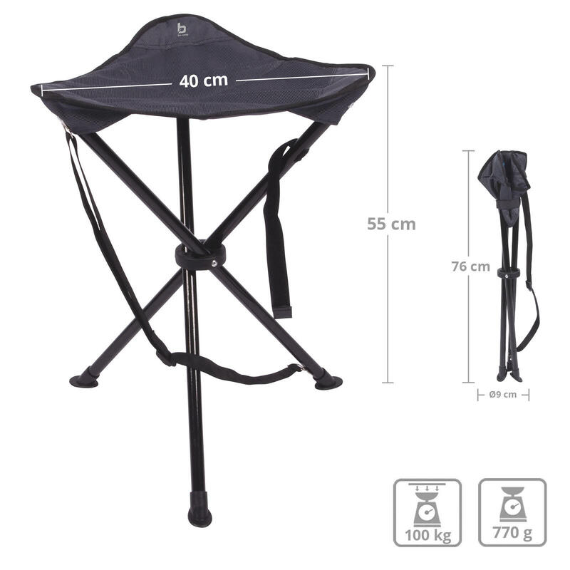 Trépied XL Haut Tabouret pliable Camping 3 pieds Pêche Acier 100 kg