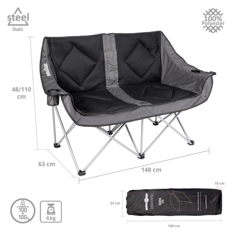 Canapé de camping Action 3D Double Lounge 2 personnes Chaise pliante 200 kg