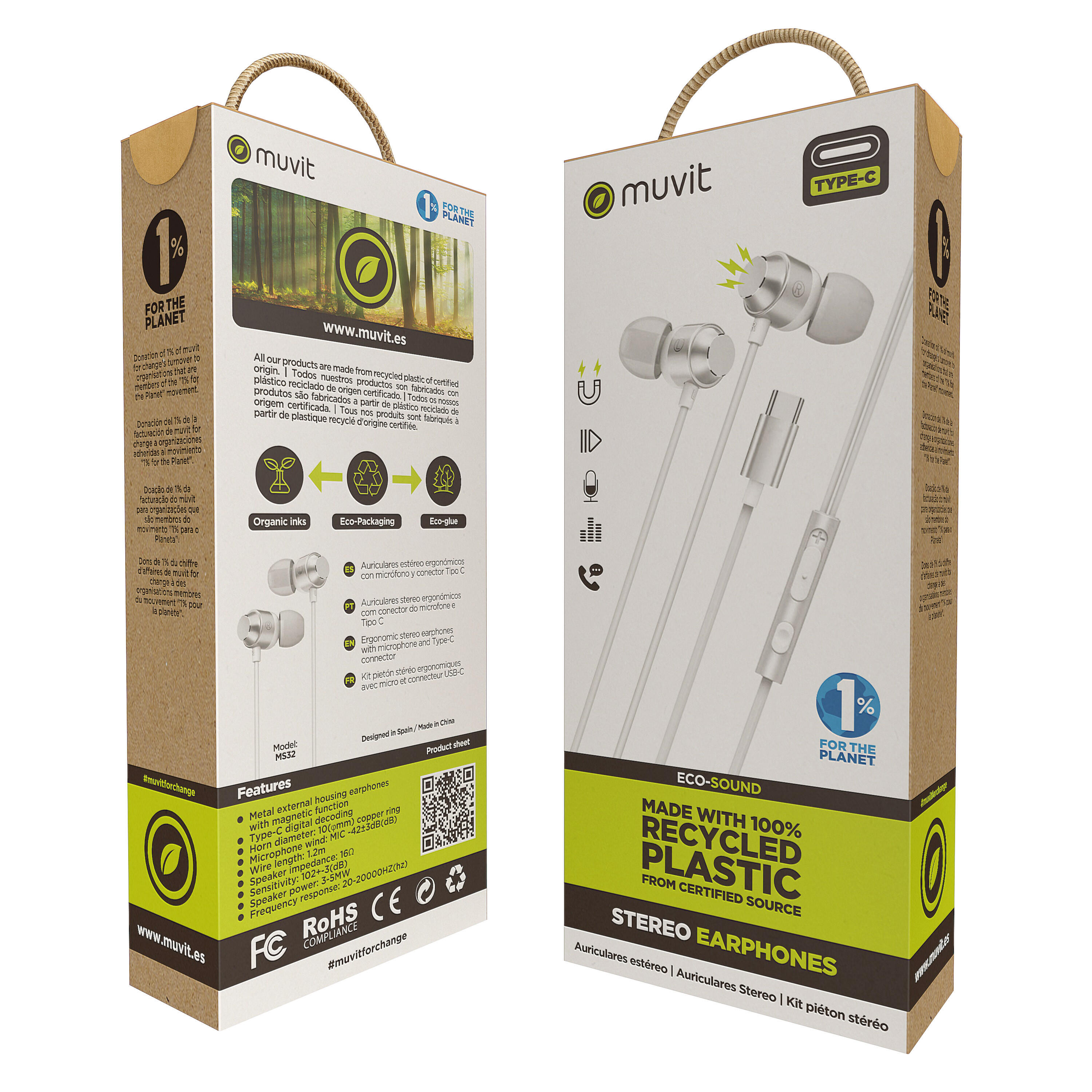 muvit for charge auriculares estéreo M32 Tipo C magnéticos blancos 5/5