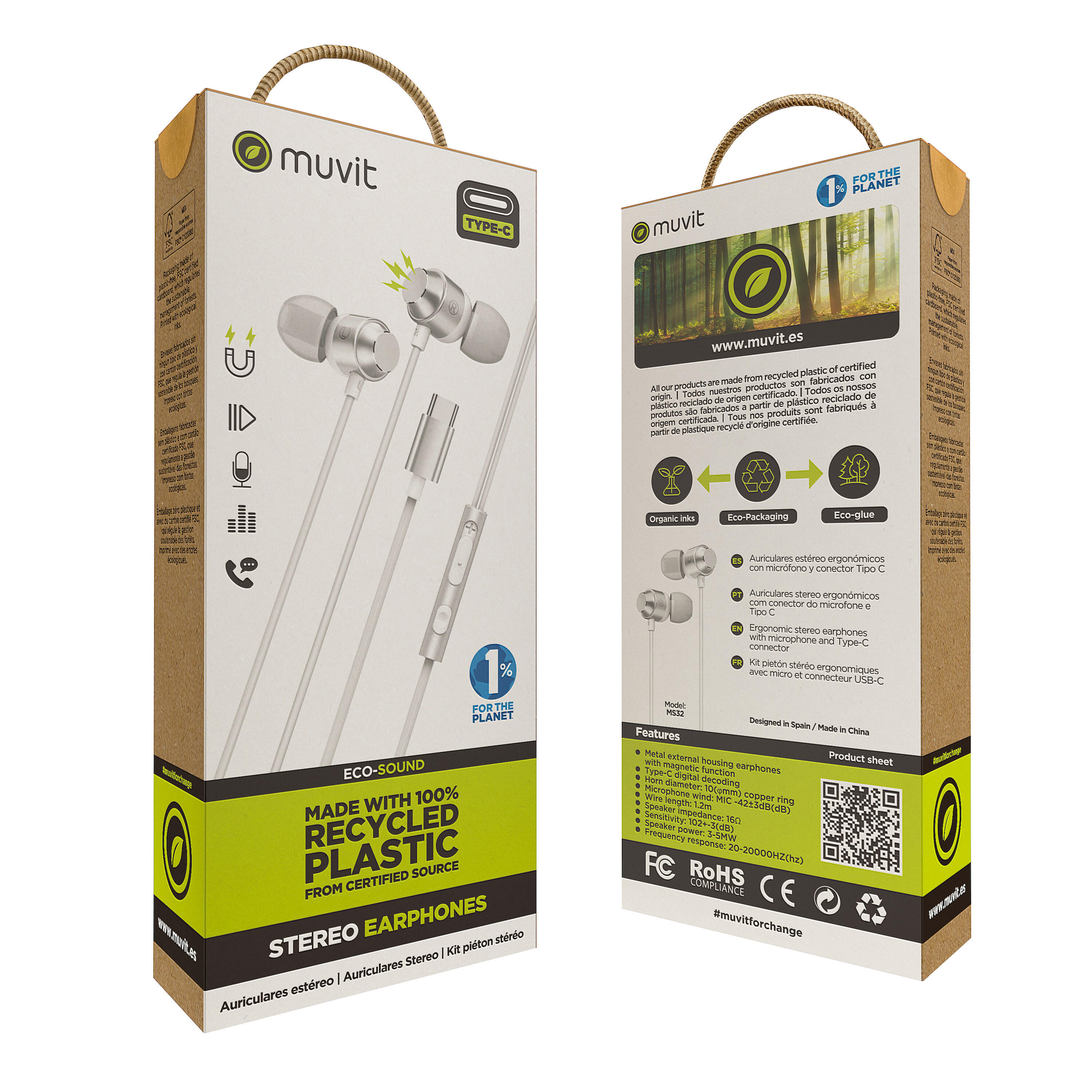 muvit for charge auriculares estéreo M32 Tipo C magnéticos blancos 4/5
