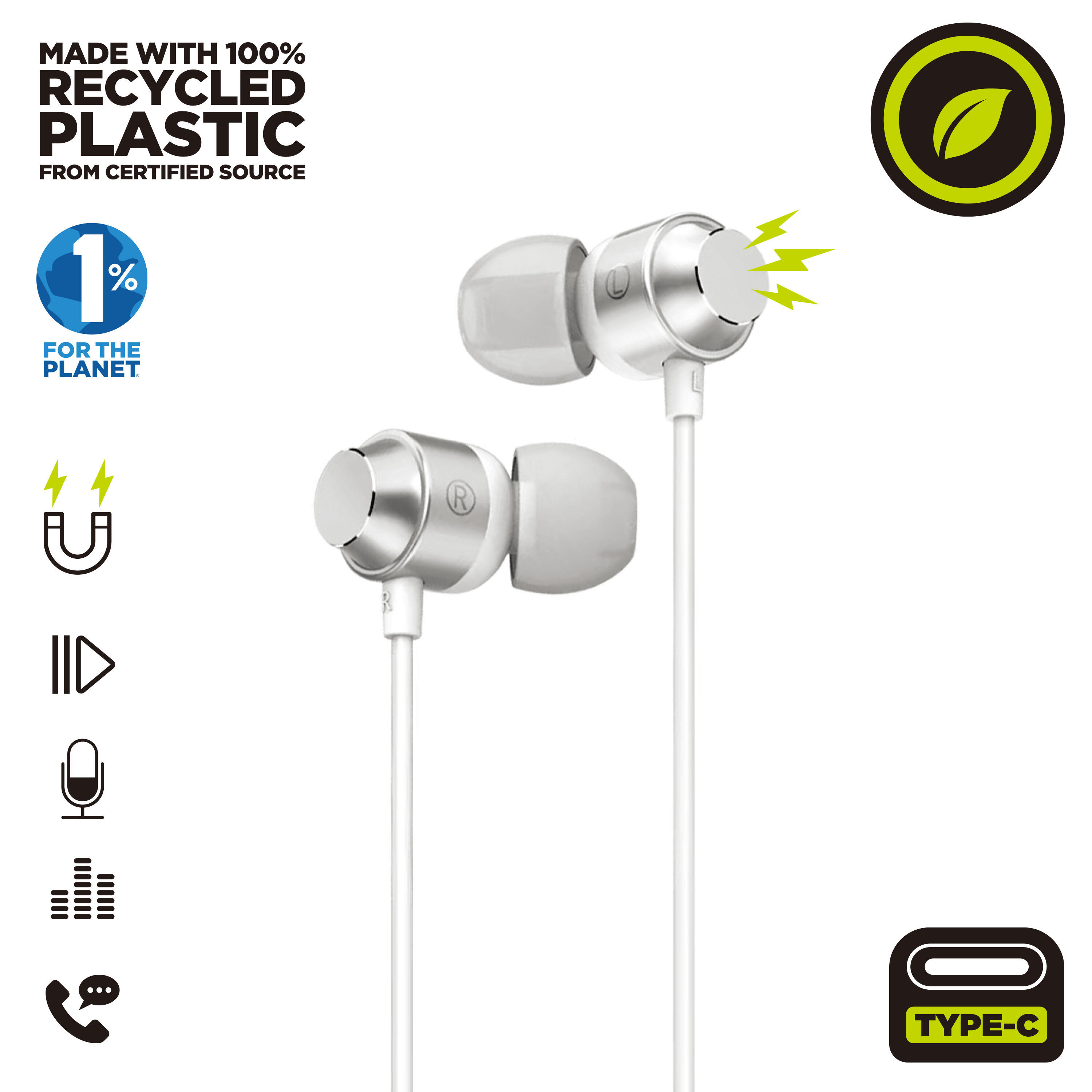 muvit for charge auriculares estéreo M32 Tipo C magnéticos blancos 3/5