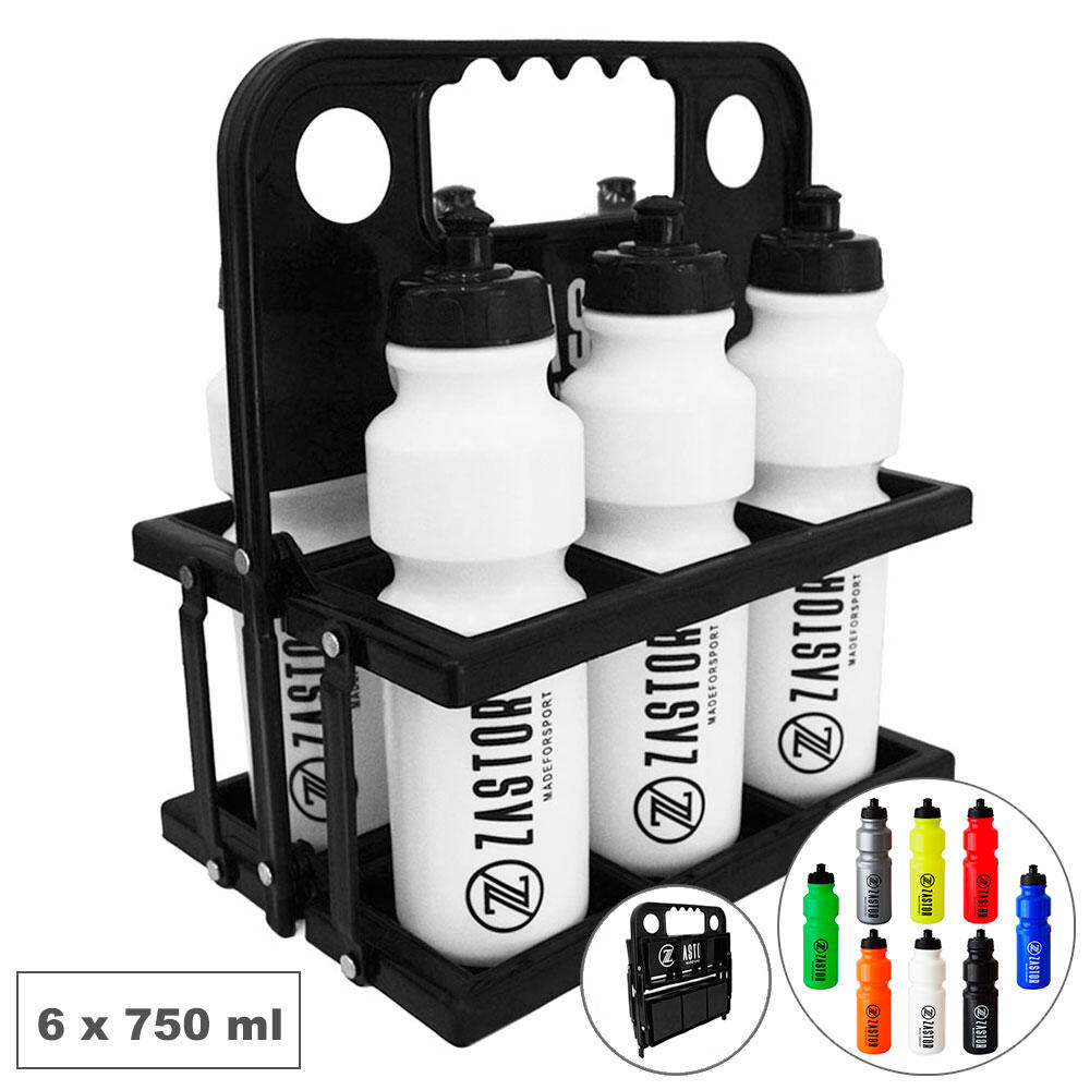 ZASTOR Pack 6 Botellas 750 ml Blanco con Portabotellas Plegable Negro
