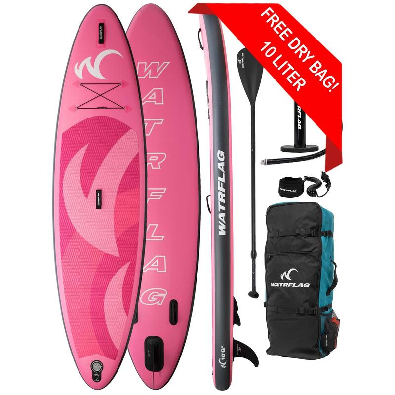 Tabla SUP hinchable de calidad superior - WATRFLAG Glide Rosa 10'6"-Set completo