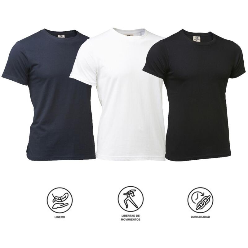 Pack 3 Camisetas Fitness Hombre ASIOKA Silver Algodón Peinado