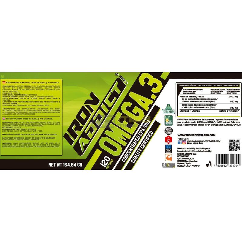 Omega 3 - 120 Softgels de Iron Addict Labs
