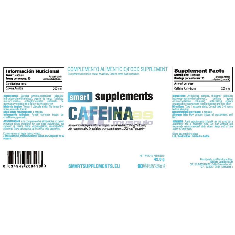 Cafeína 200mg - 90 Cápsulas Vegetales de Smart Supplements