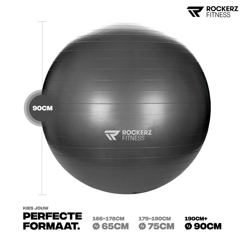 ROCKERZ FITNESS Fitness bal - Yoga bal - Gymbal - Zitbal 90 cm - Zwart