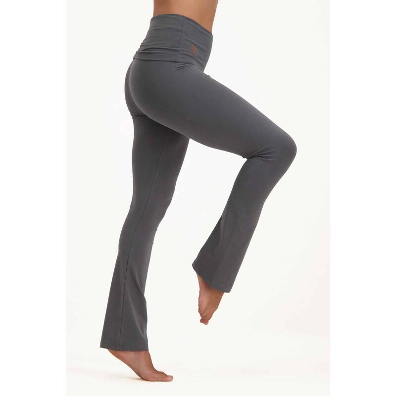 Pranafied - Legging de yoga avec bande rabattable et jambes évasées - Gris