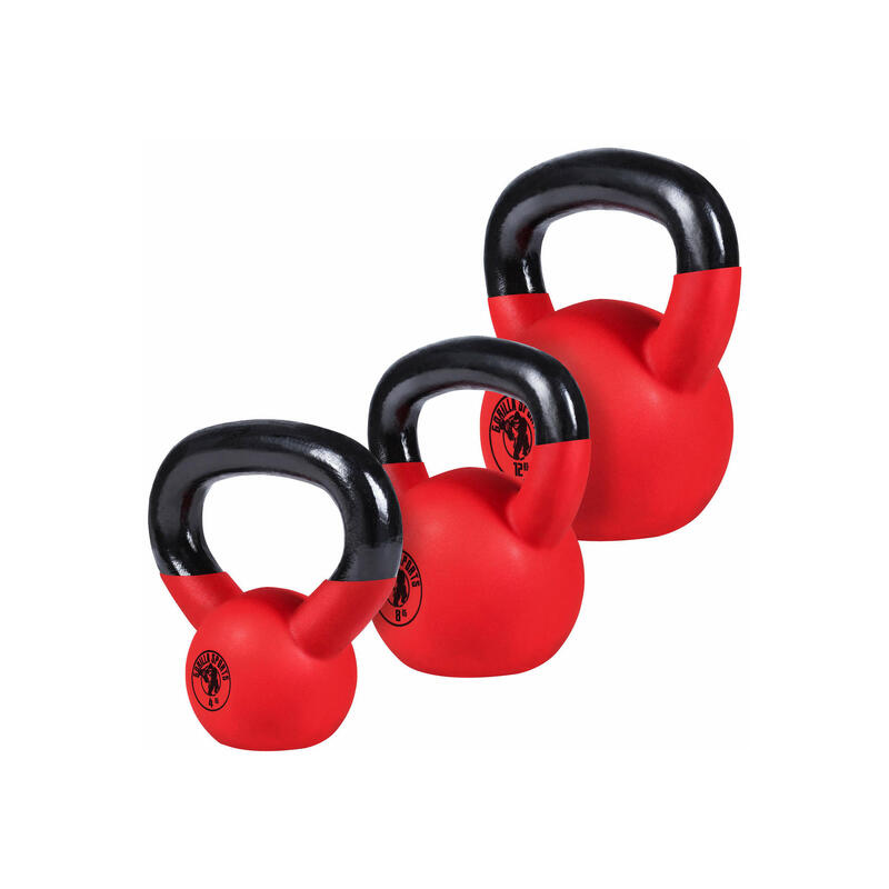 3 KETTLEBELLS FONTE AVEC REVÊTEMENT NÉOPRÈNE | MUSCULATION | 4KG, 8KG ET 12KG