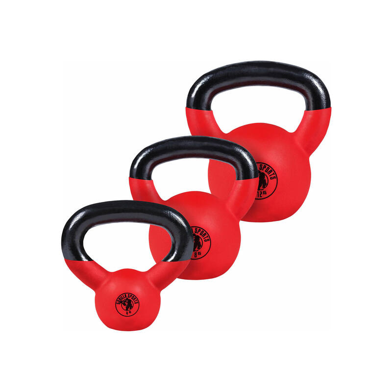 3 KETTLEBELLS FONTE AVEC REVÊTEMENT NÉOPRÈNE | MUSCULATION | 4KG, 8KG ET 12KG