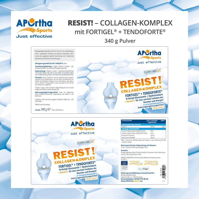 RESIST! mit FORTIGEL® + TENDOFORTE® B (Rind) Collagen-Peptiden - 340 g Pulver