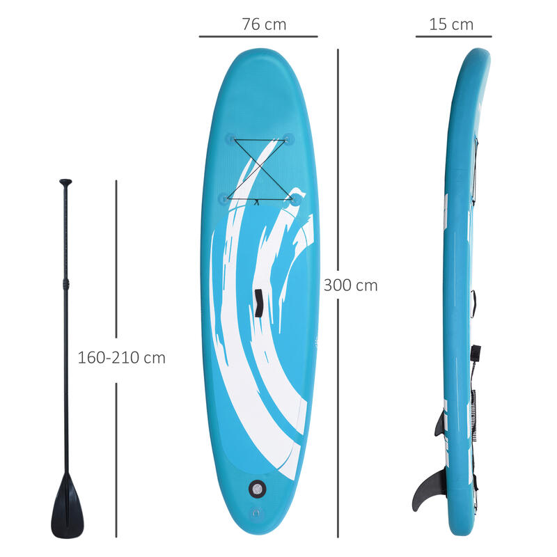 Tabla de Paddle Surf Hinchable Outsunny 300x76x15 cm Azul
