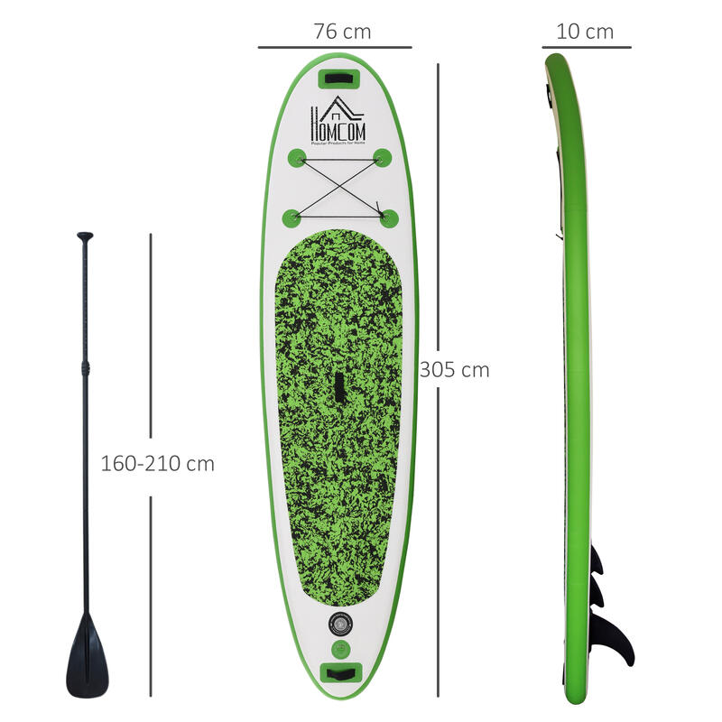 Tabla de Paddle Surf Hinchable HOMCOM 305x76x10 cm Verde