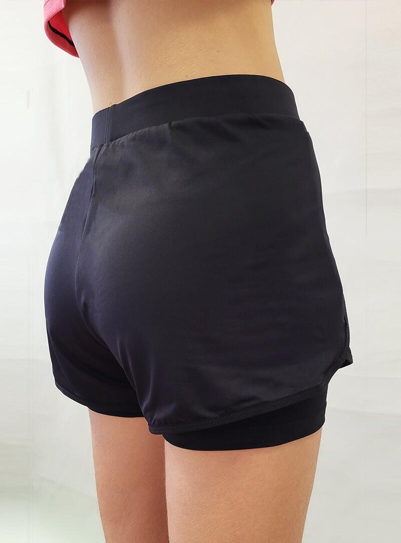 Short Doble Pantalon Gimnasia Mujer Niña Dvillena Negro Elástico