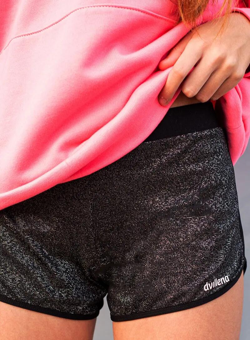 Short de Gymnastique Dvillena Brillant Argent/Noir Élastique 2/4