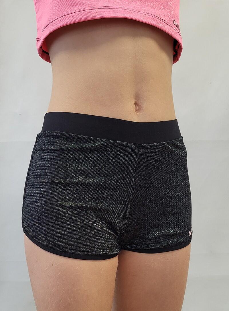 Short de Gymnastique Dvillena Brillant Argent/Noir Élastique 1/4