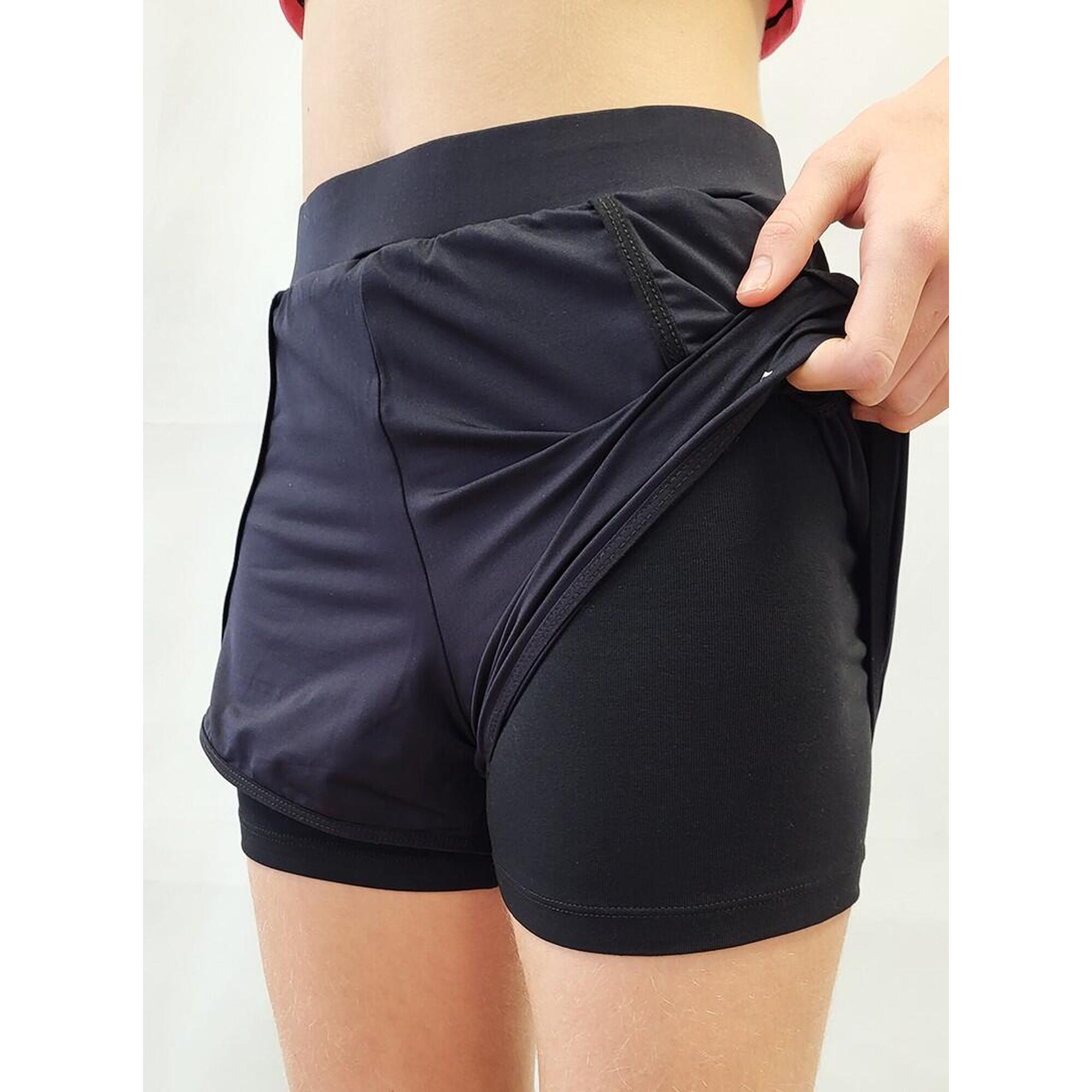 Short Doble Pantalon Gimnasia Mujer Niña Dvillena Negro Elástico