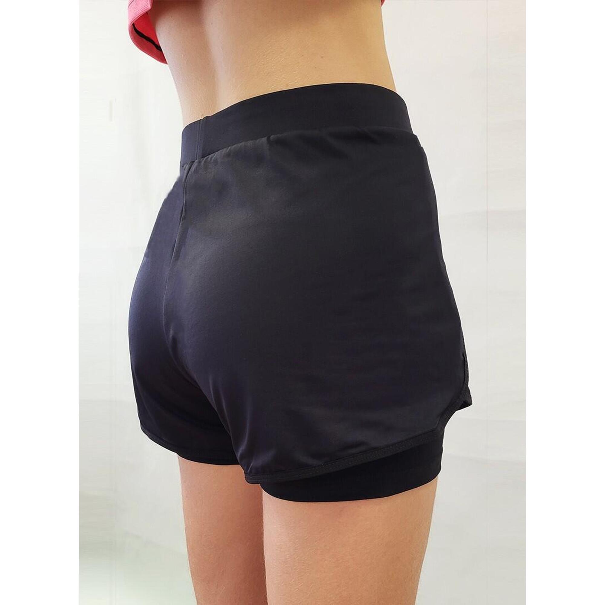 Short Doble Pantalon Gimnasia Mujer Niña Dvillena Negro Elástico