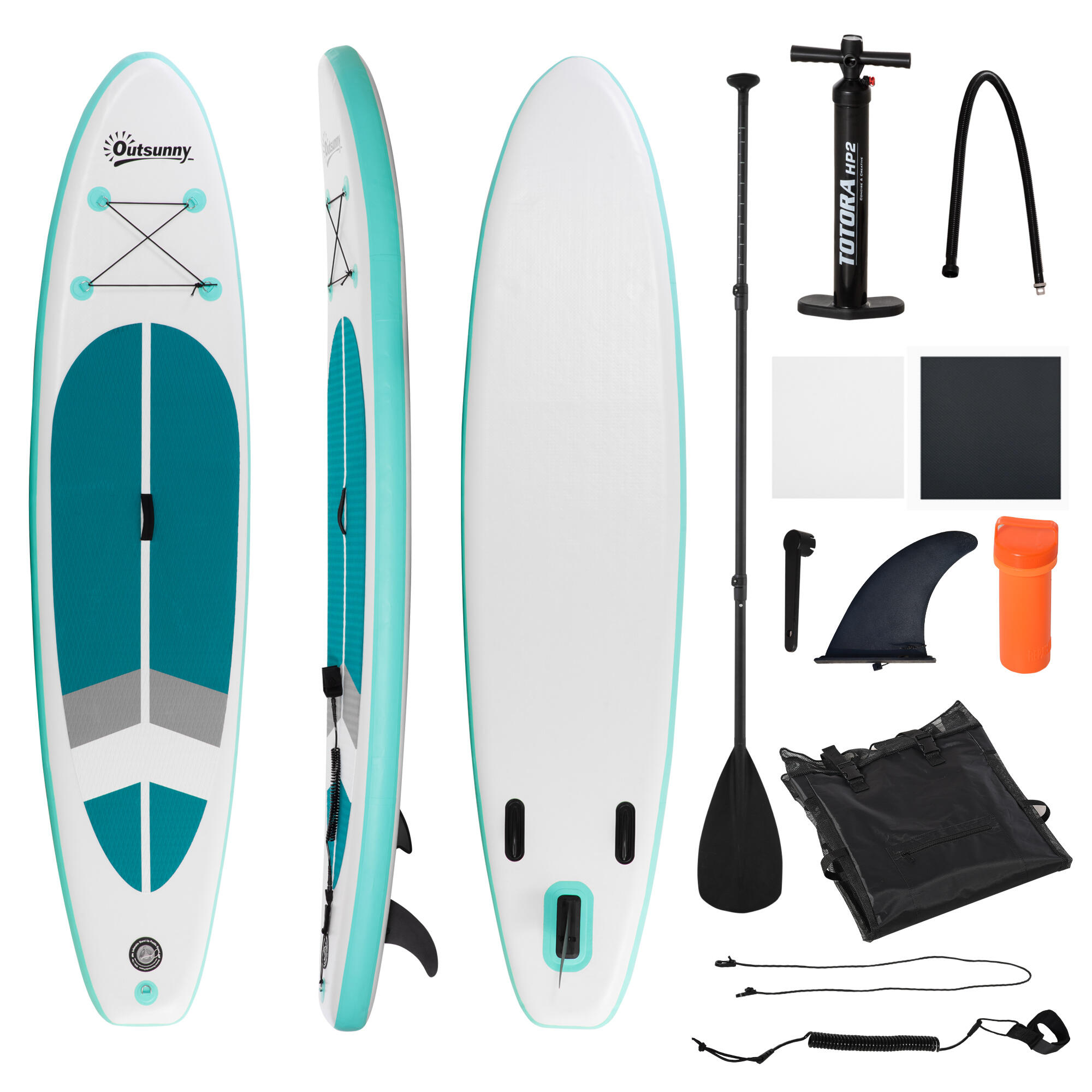OUTSUNNY Tabla de Paddle Surf Hinchable Outsunny 320x76x15 cm Blanco y Turquesa