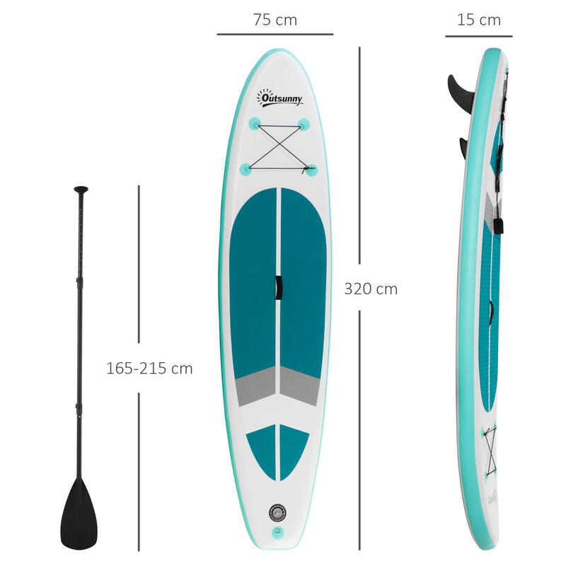 Tabla de Paddle Surf Hinchable Outsunny 320x76x15 cm Blanco y Turquesa