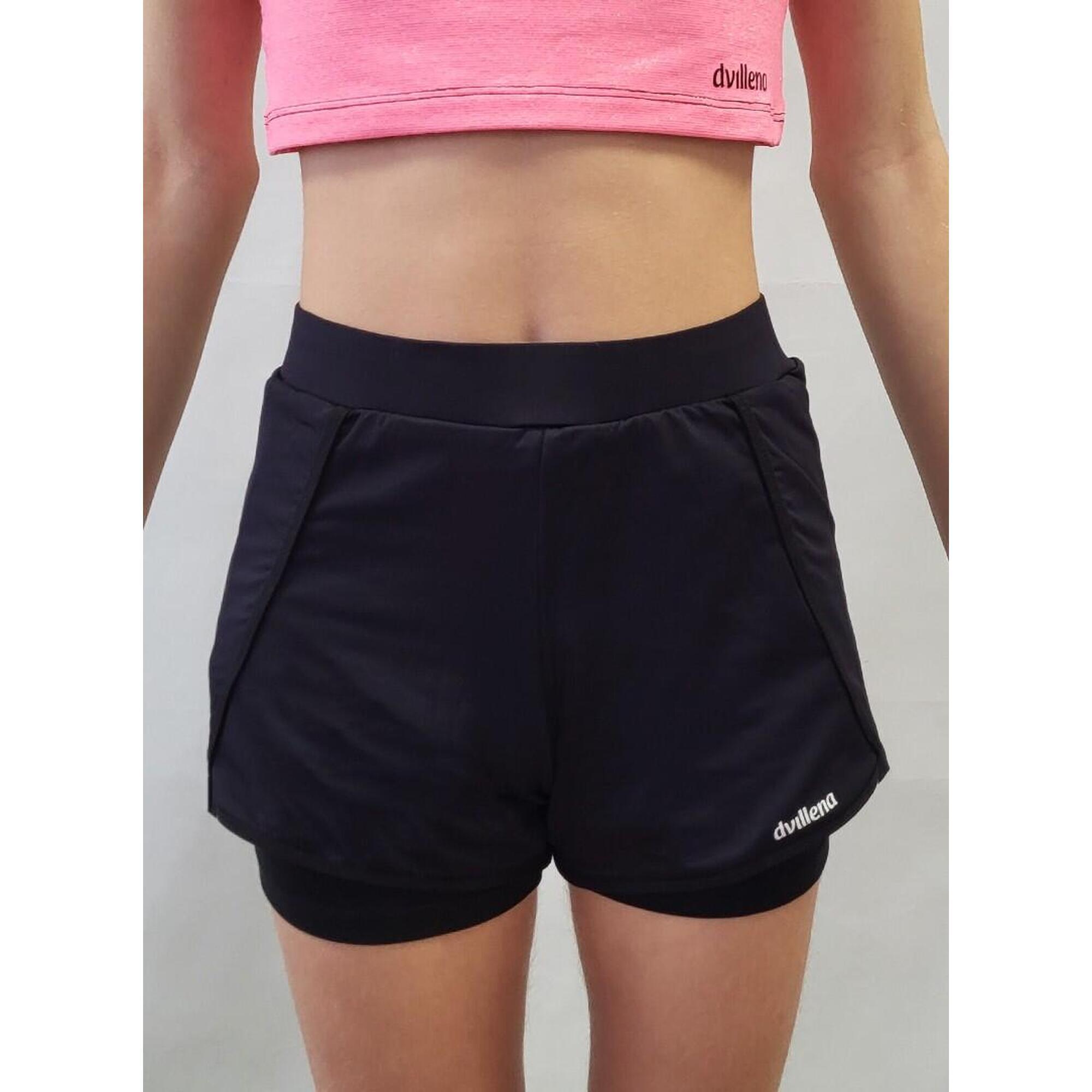 Short Doble Pantalon Gimnasia Mujer Nina Dvillena Negro Elastico