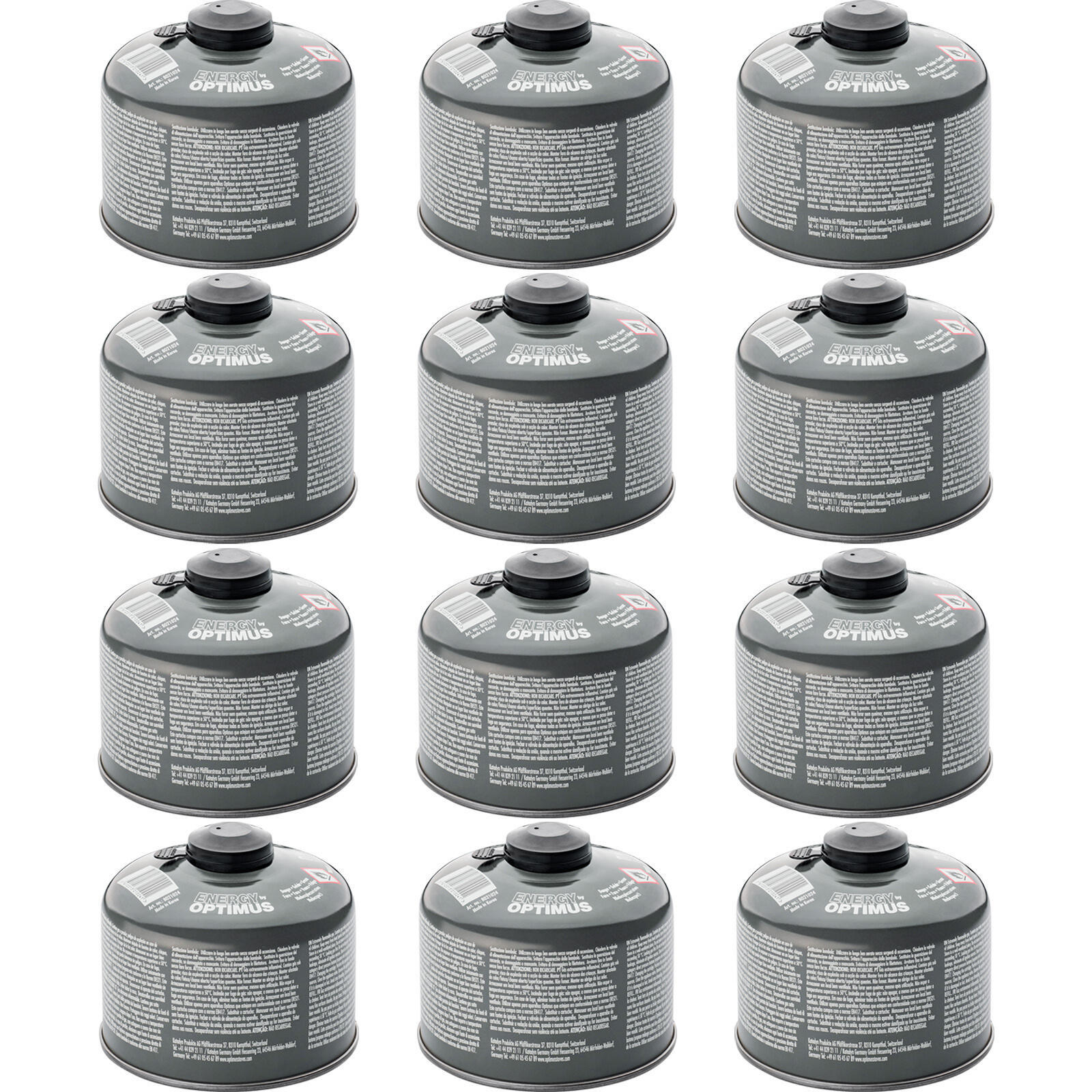 OPTIMUS 12x Schraubkartusche 4Season Ventil Gas Kartusche Iso Butan/Propan 230 g