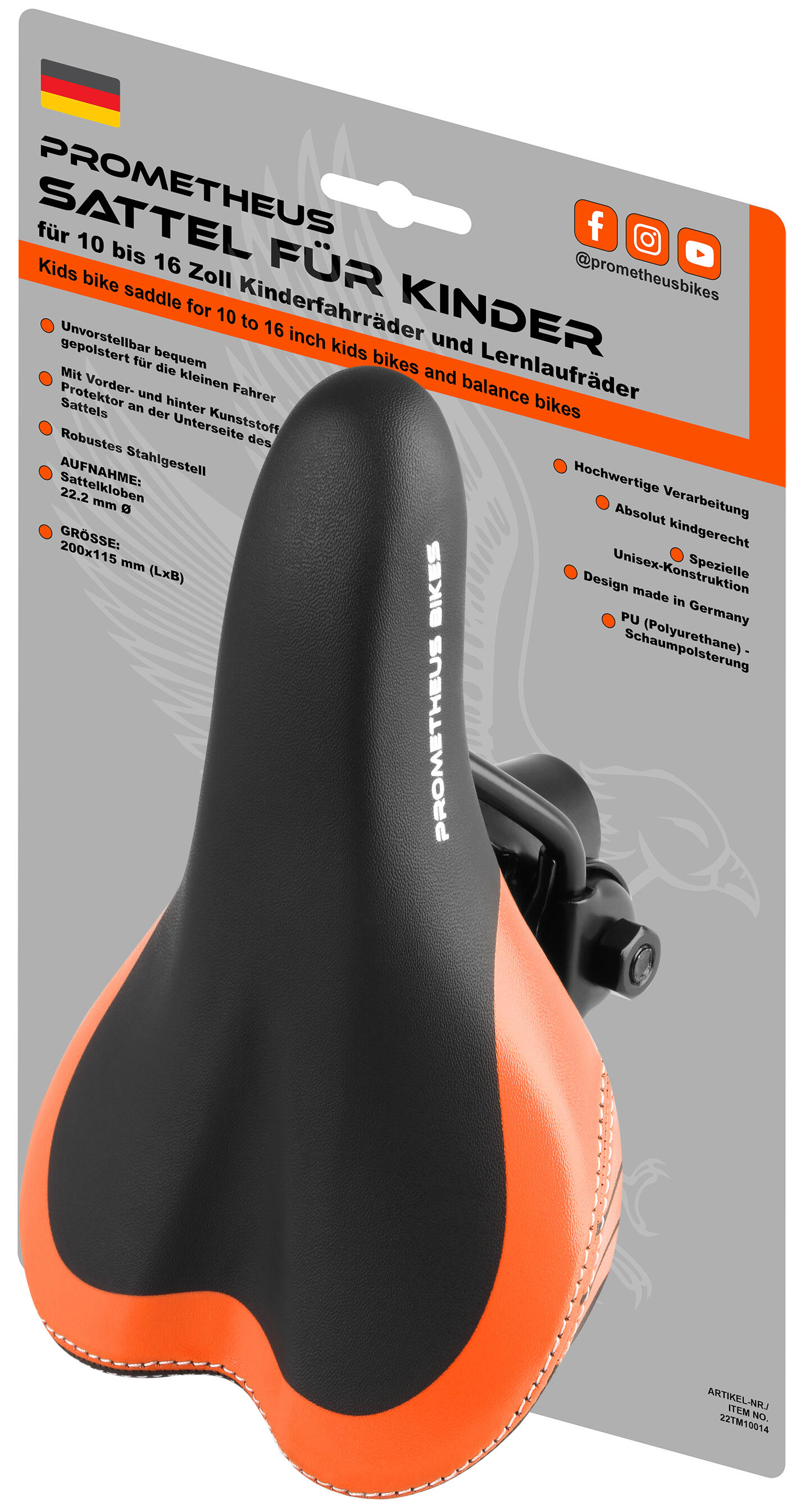 PROMETHEUS BICYCLES Sattel für 10 12 14 16 Zoll Kinderfahrrad Laufrad Kinderfahrradsattel