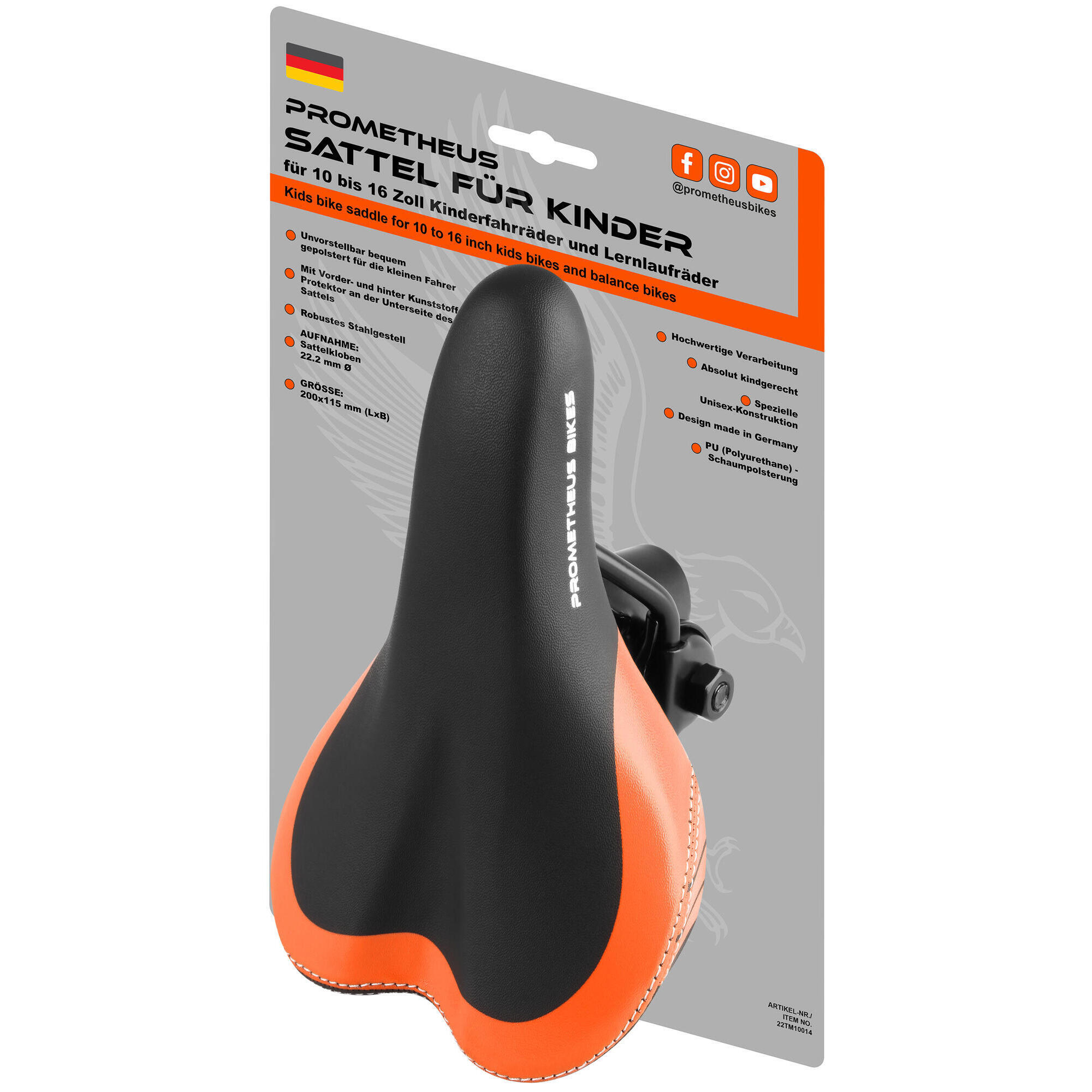 Prometheus Bicycles - Selle Pour 10 12 14 16 Pouces Vélo Enfant Et Draisienne - Selle De Vélo - Noir|orange - Taille Unique - Decathlon