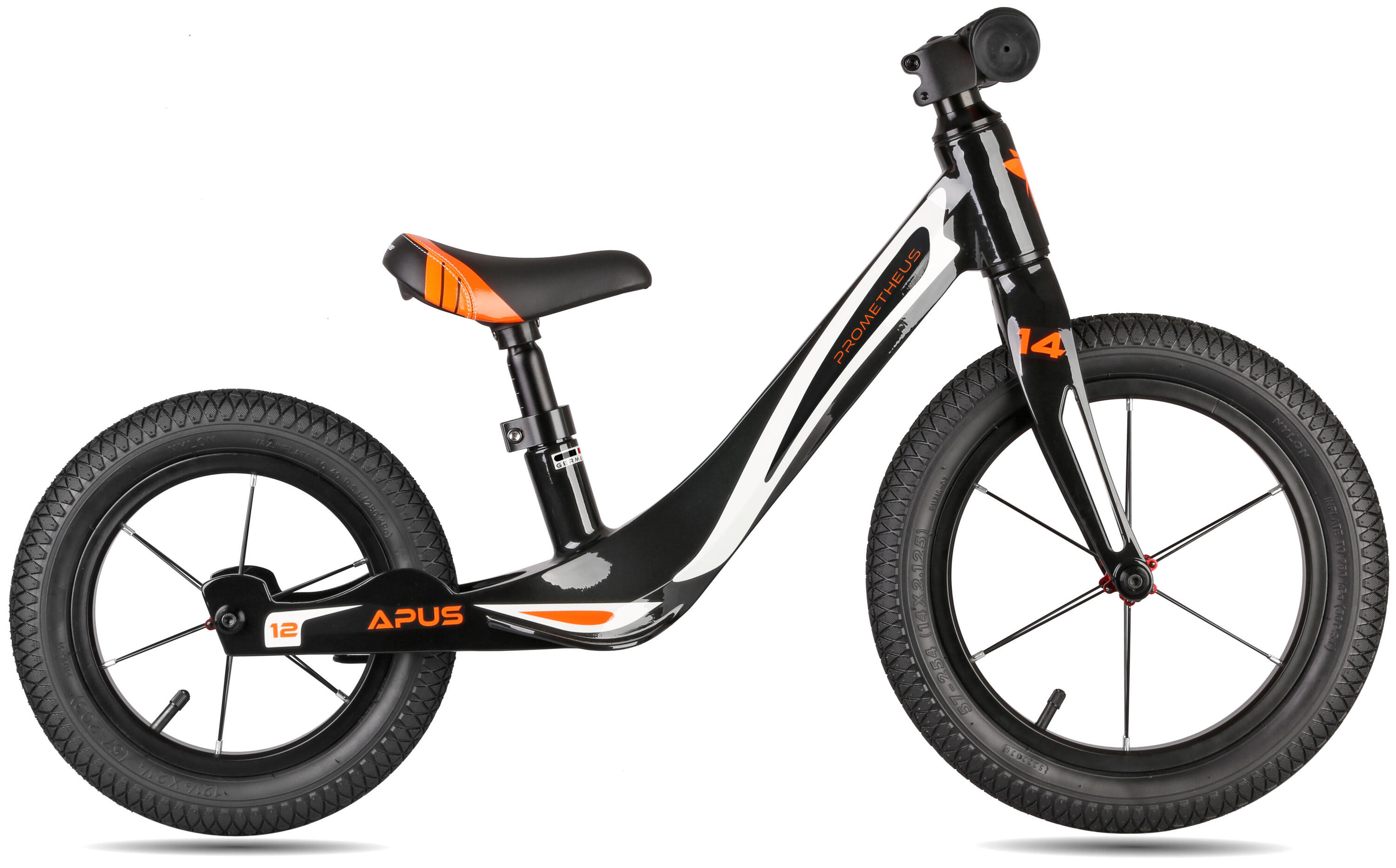Bici senza pedali 14/12 pollici 2–3 anni, telaio in magnesio, APUS 5/6