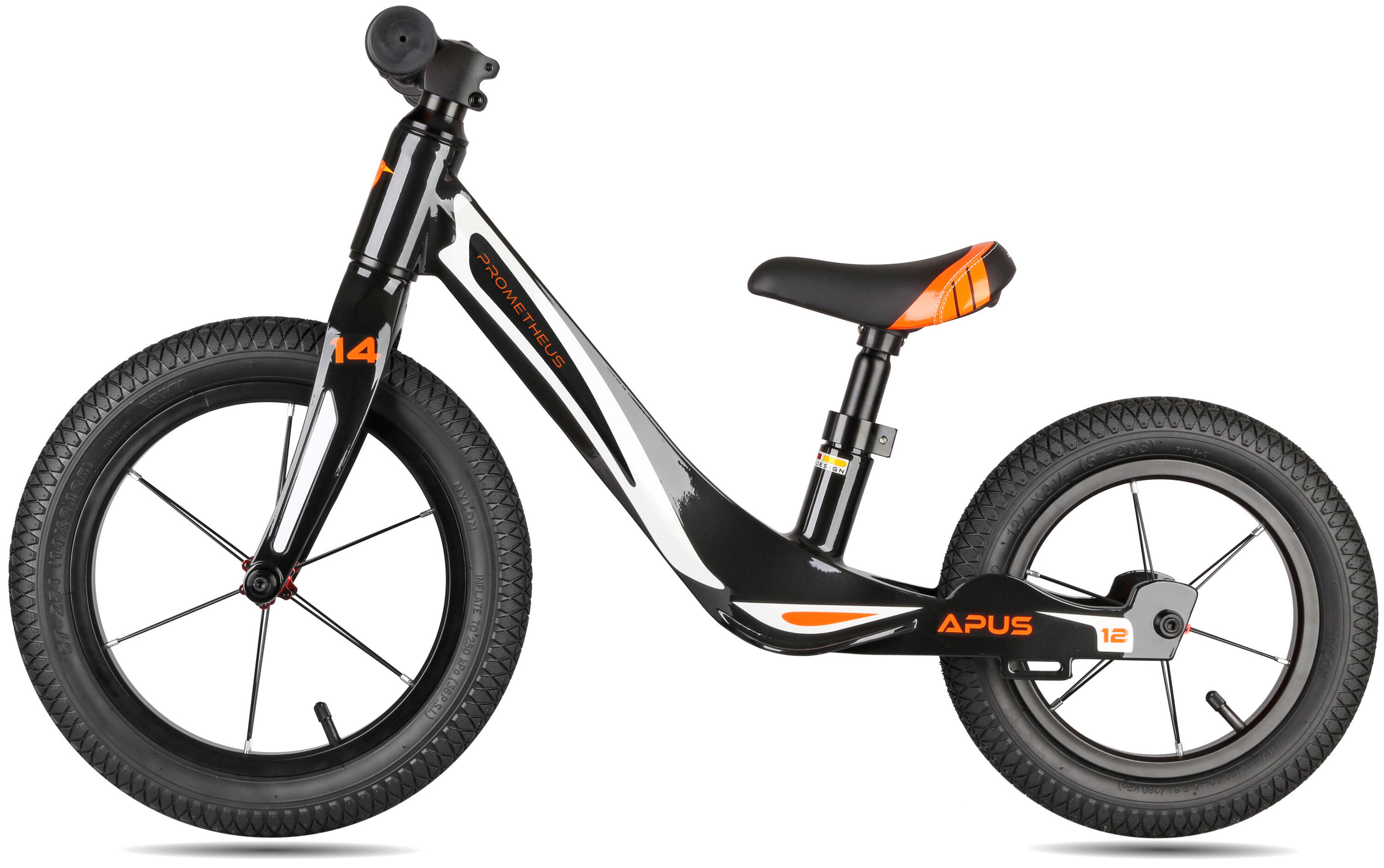 Bici senza pedali 14/12 pollici 2–3 anni, telaio in magnesio, APUS 6/6