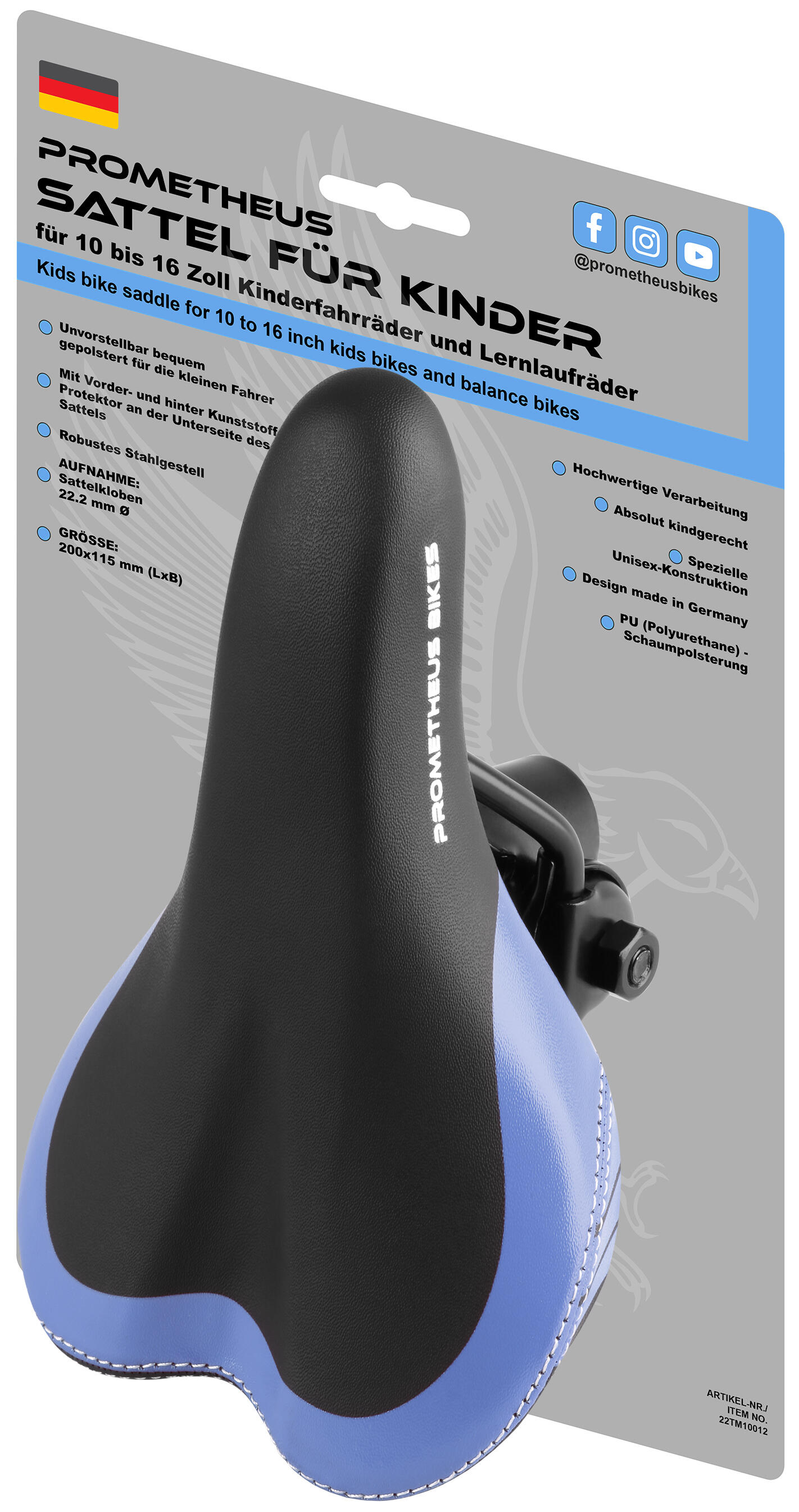 PROMETHEUS BICYCLES Sattel für 10 12 14 16 Zoll Kinderfahrrad Laufrad Kinderfahrradsattel