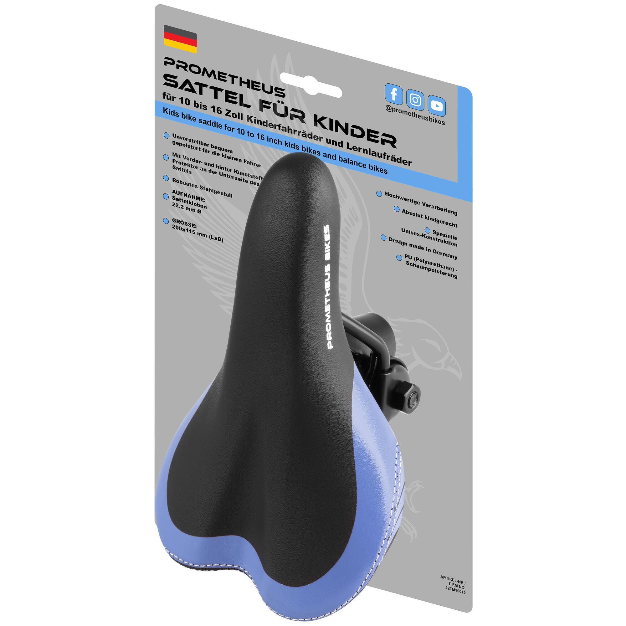 Prometheus Bicycles - Selle Pour 10 12 14 16 Pouces Vélo Enfant Et Draisienne - Selle De Vélo - Bleu|noir - Taille Unique - Decathlon