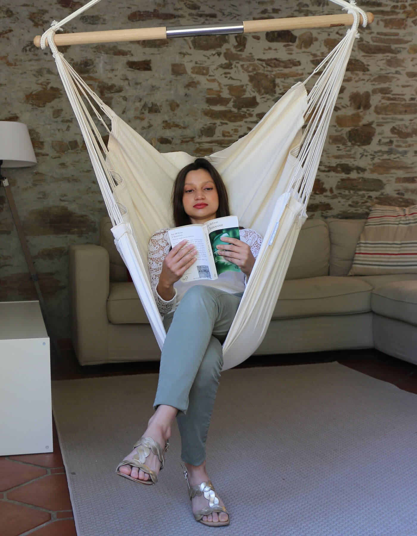 Chaise Hamac Natural Ecru Double, coton bio 5/6