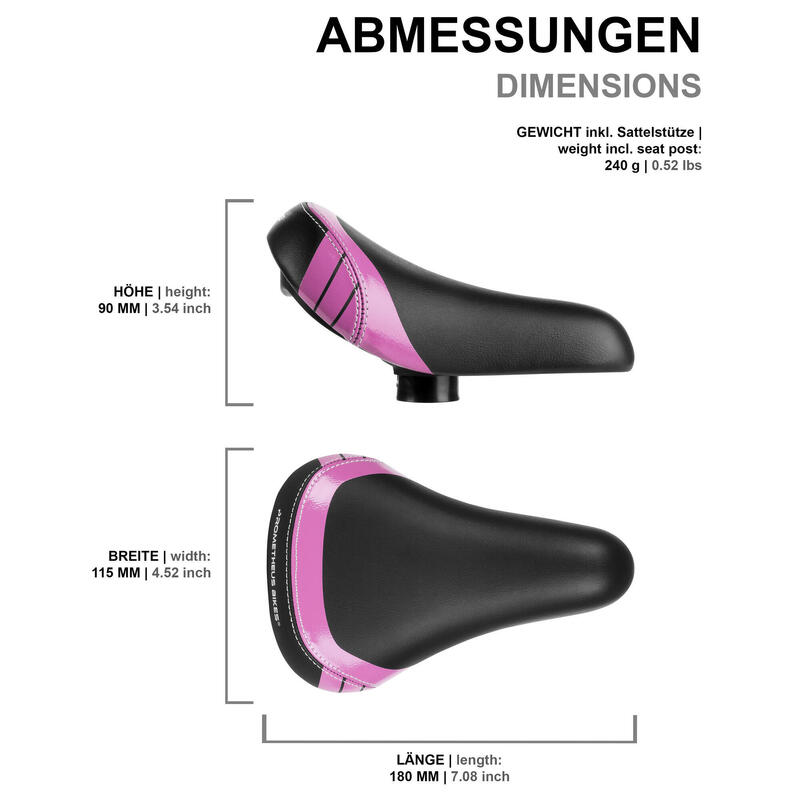 Selle de vélo de draisienne enfants 10-12 pouces avec tige de selle alu 25.4mm