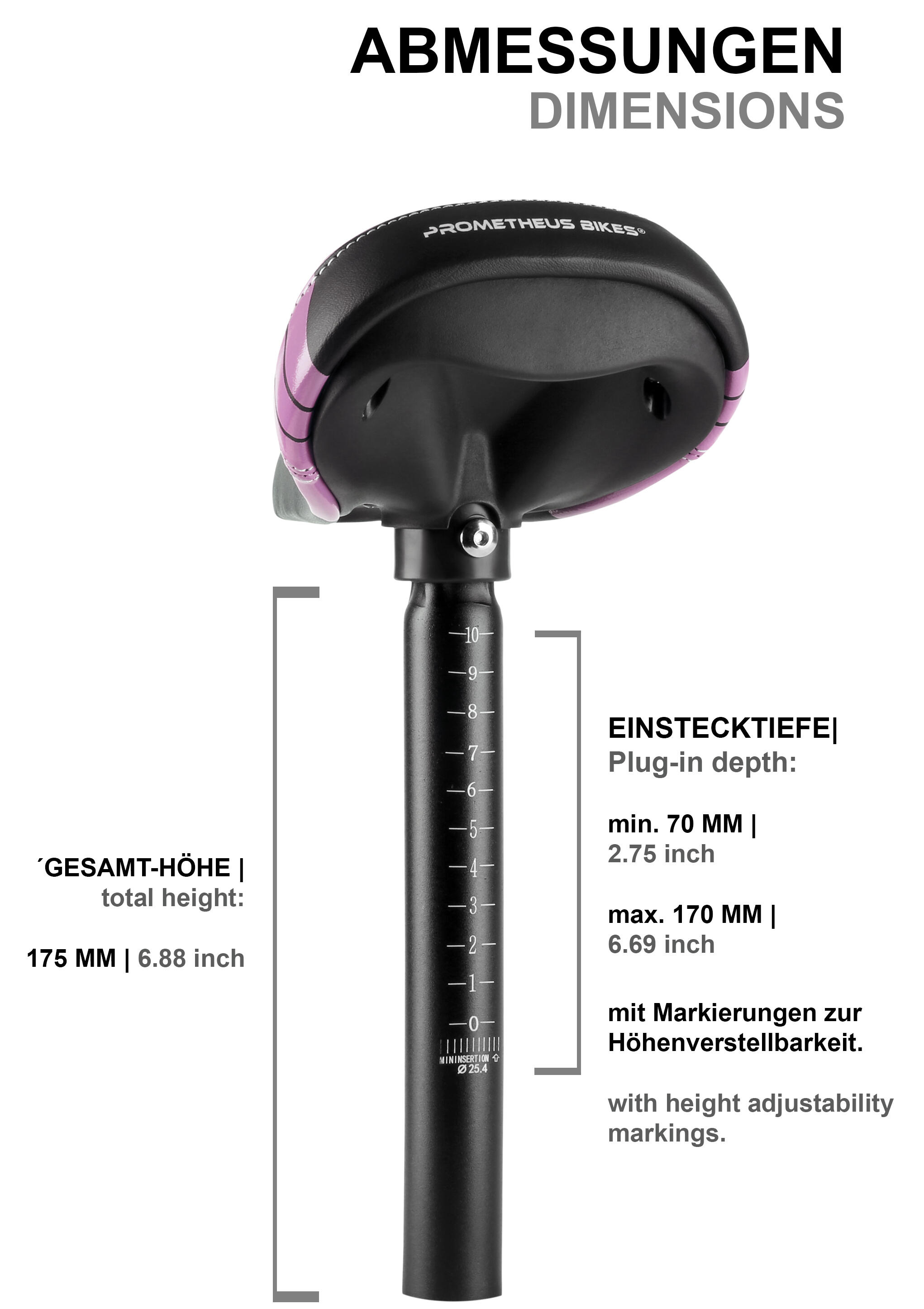 Sattel für Laufrad Kinderfahrrad 10-12 Zoll mit Sattel-Stütze Alu 25.4mm 2/7