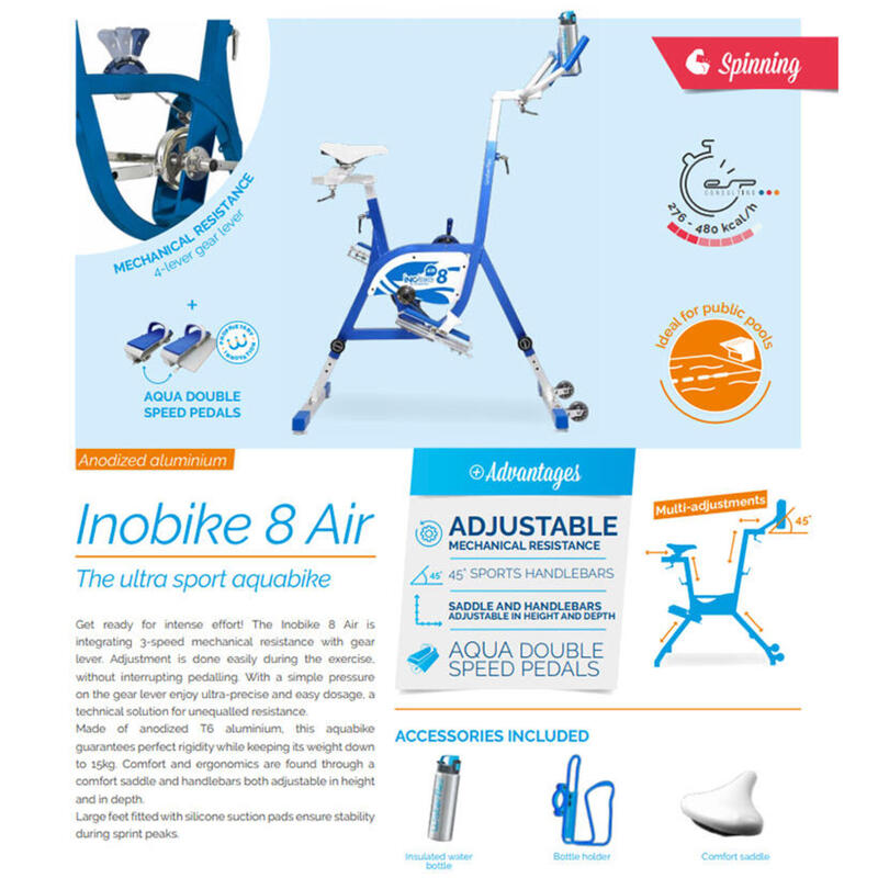 Aquabike Waterflex Inobike 8 Air - Bicicletta da piscina per aqua fitness