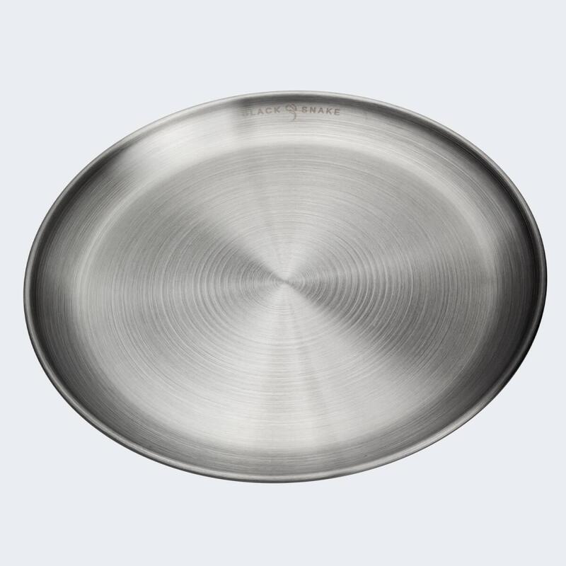 Campeggio tazza termica con moschettone, piatto piano e posate | Acciaio inox