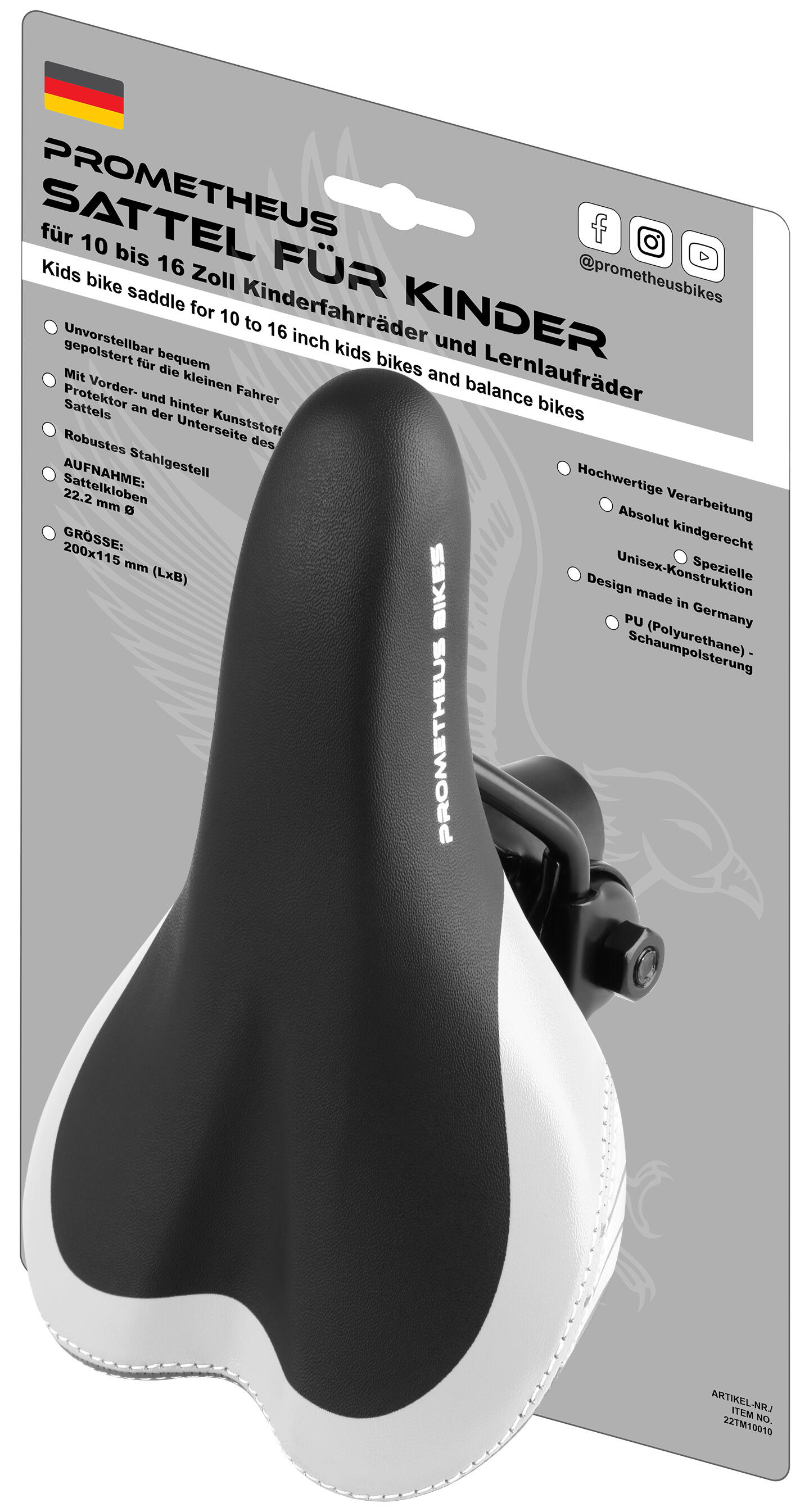 PROMETHEUS BICYCLES Sattel für 10 12 14 16 Zoll Kinderfahrrad Laufrad Kinderfahrradsattel