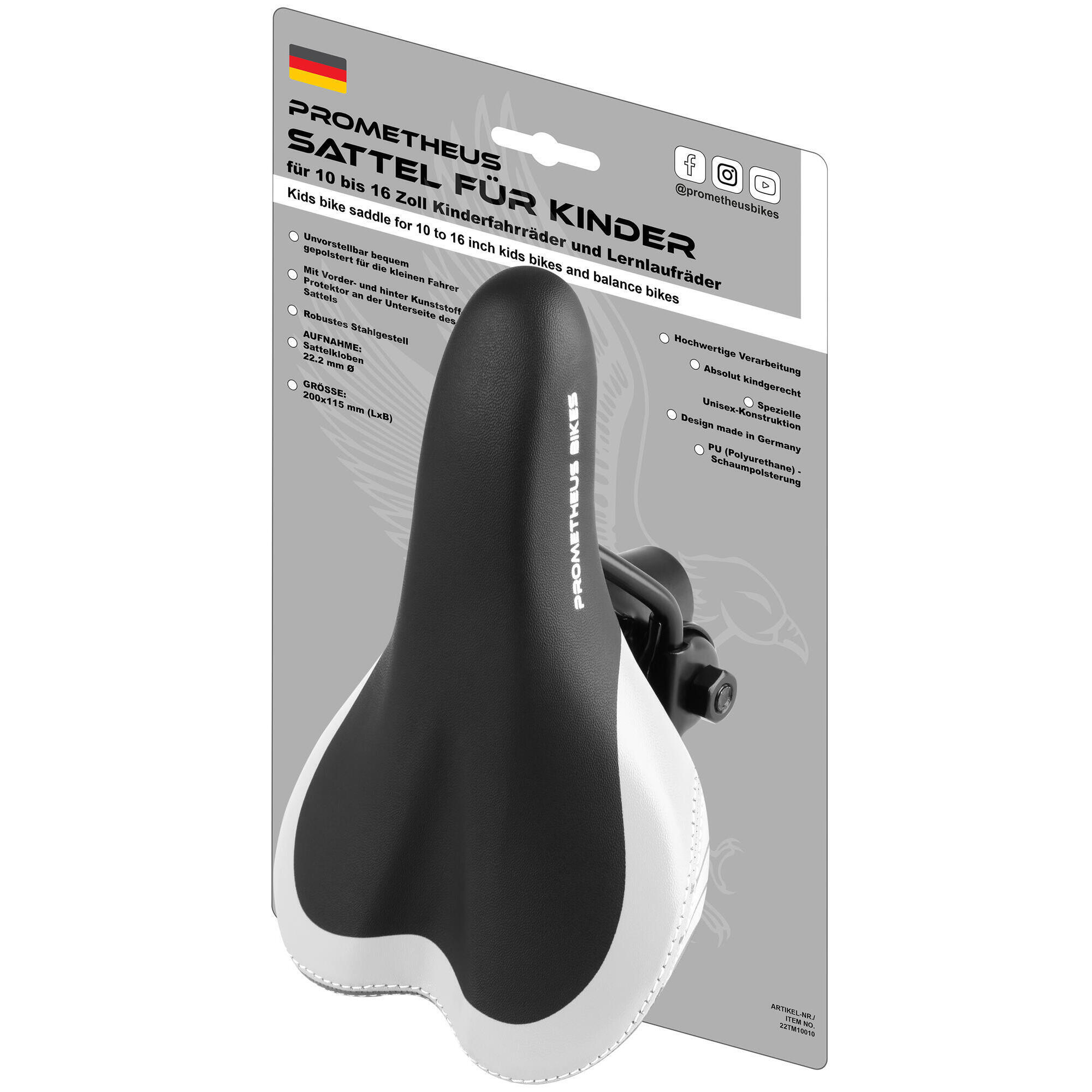 Prometheus Bicycles - Selle Pour 10 12 14 16 Pouces Vélo Enfant Et Draisienne - Selle De Vélo - Blanc|noir - Taille Unique - Decathlon