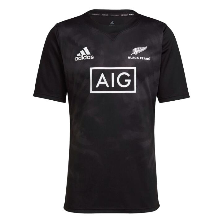 adidas Adults New Zealand Black Ferns Primeblue Supporters Home Rugby Shirts HI6 1/4