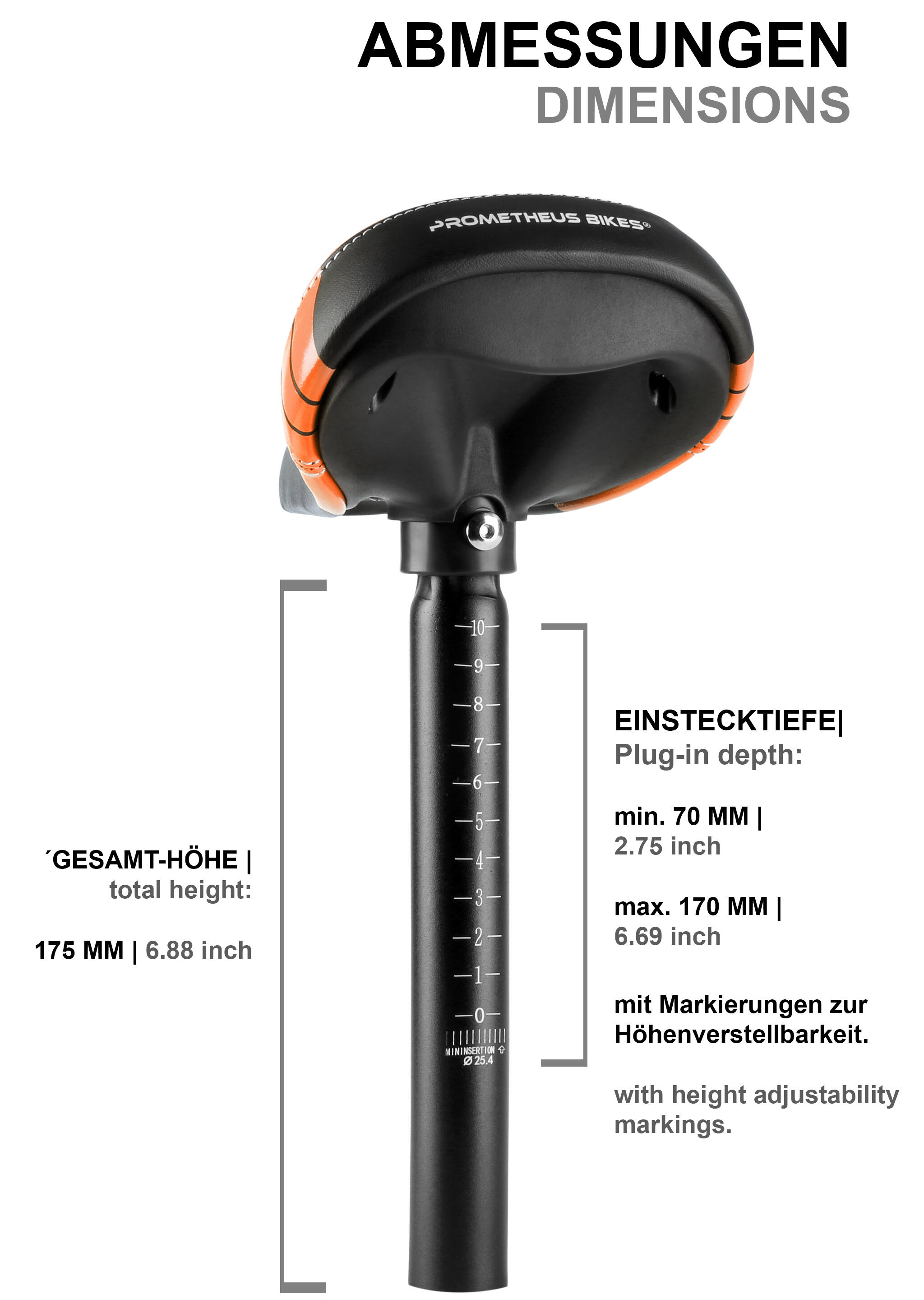 Sattel für Laufrad Kinderfahrrad 10-12 Zoll mit Sattel-Stütze Alu 25.4mm 2/7