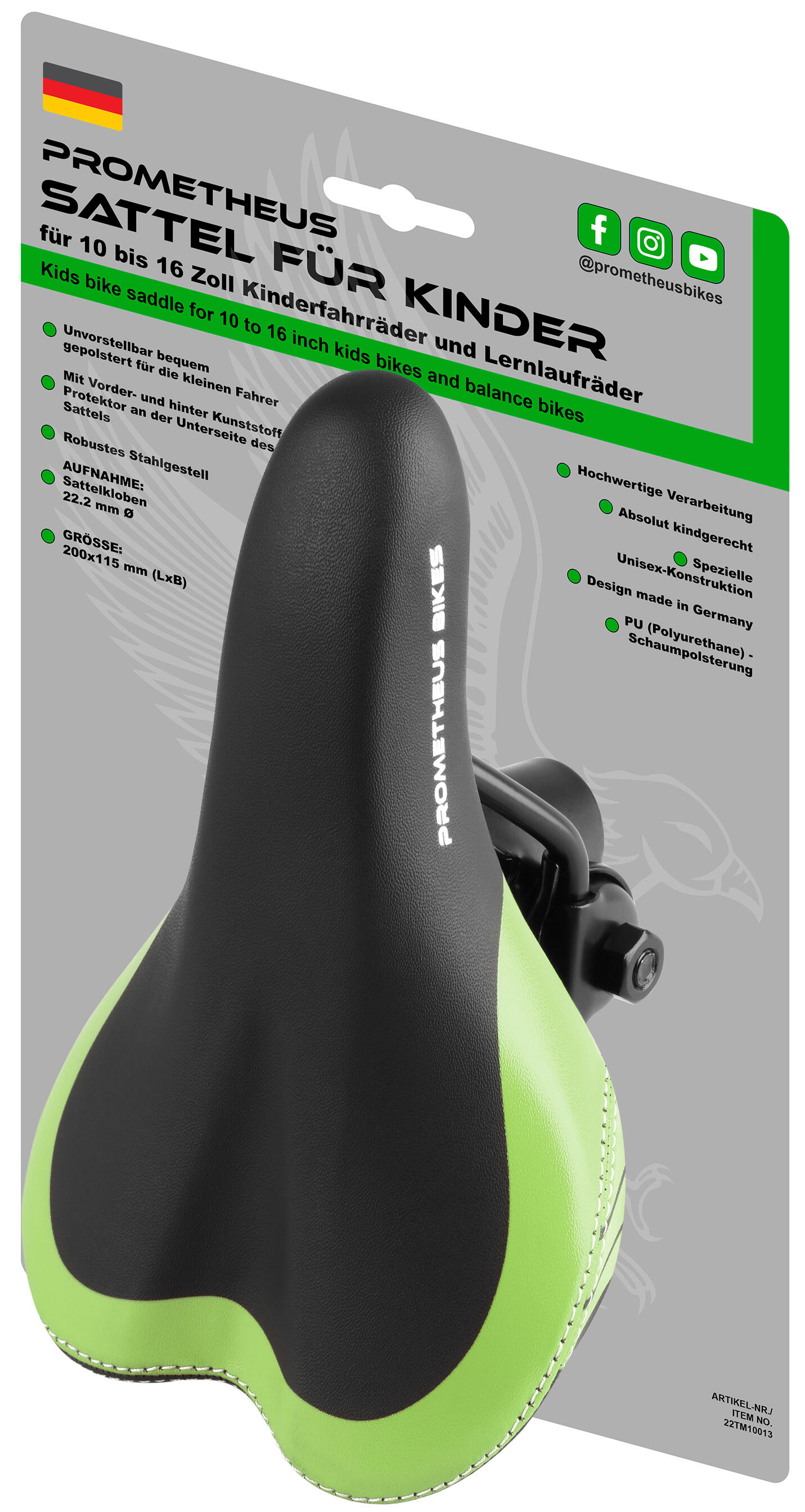 PROMETHEUS BICYCLES Sattel für 10 12 14 16 Zoll Kinderfahrrad Laufrad Kinderfahrradsattel