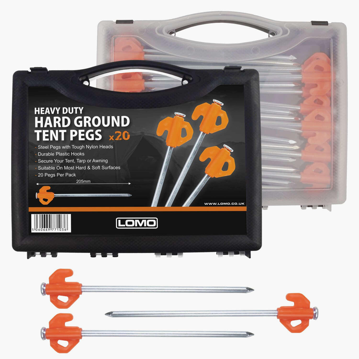 Lomo Hard Ground Tent Peg Set - 20 in Case 6/8