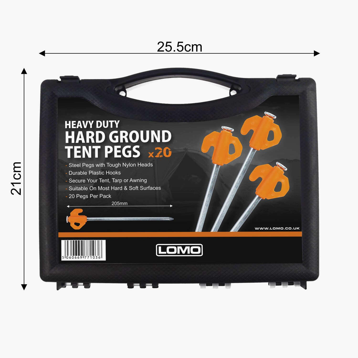 Lomo Hard Ground Tent Peg Set - 20 in Case 3/8