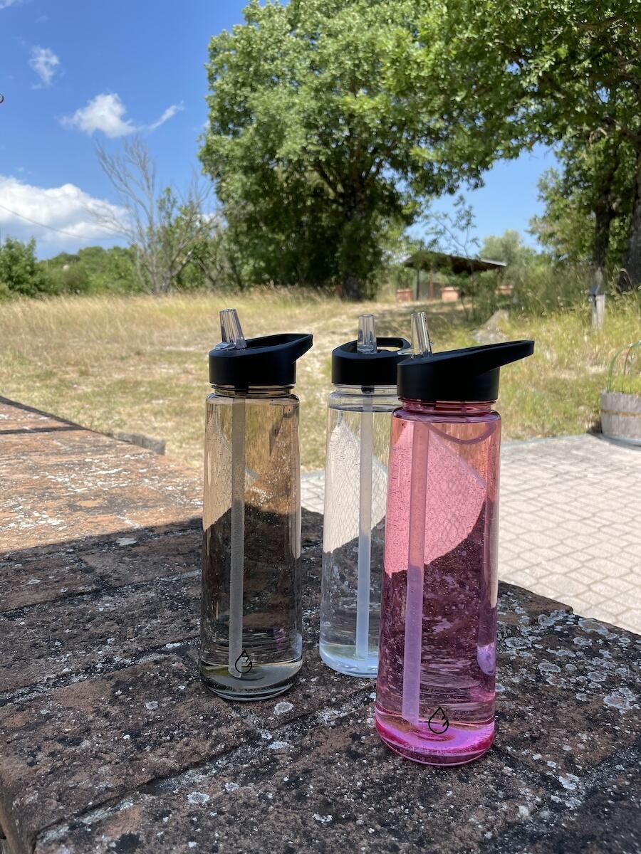 Waterfles met rietje roze transparant 1 liter 2/4
