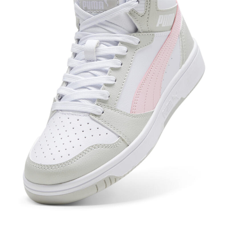 Pantofi Rebound V6 Mid Tineret PUMA White Frosty Pink Sedate Gray