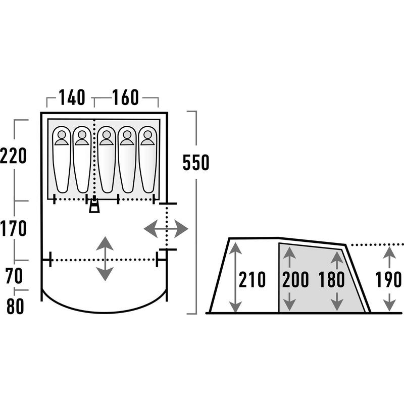 Tenda a tunnel High Peak Garda 5.0, tenda da campeggio con soggiorno/ripostiglio