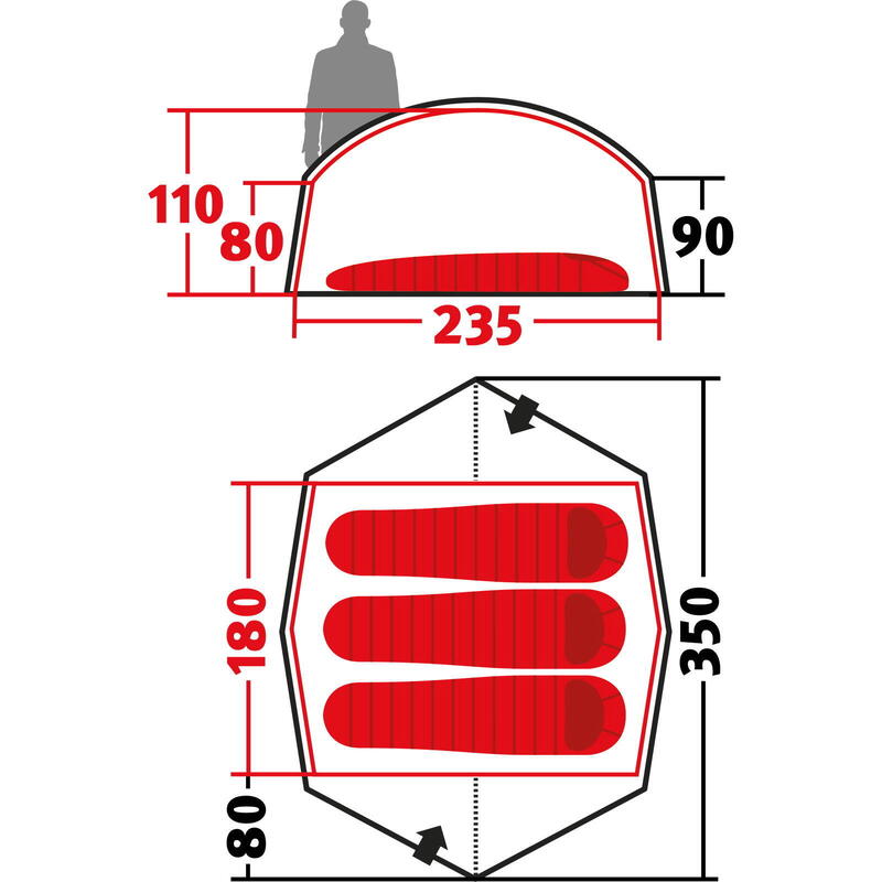 Trekkerstent Venture 3 persoons camping fiets koepeltent bivak 3.14kg