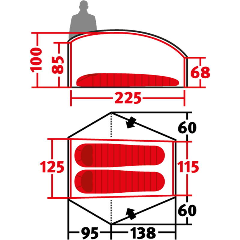 Trekkerstent Venture 2 persoons Geodät camping fiets tent bivak 2.6 kg